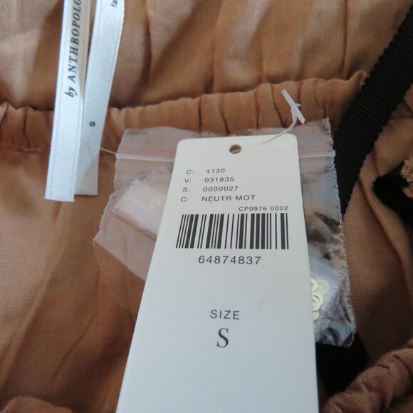 BY ANTHROPOLOGIE Sequined Tulle Midi Dress in Tan Peach Tiered Boho - Size S NWT - Picture 16 of 16